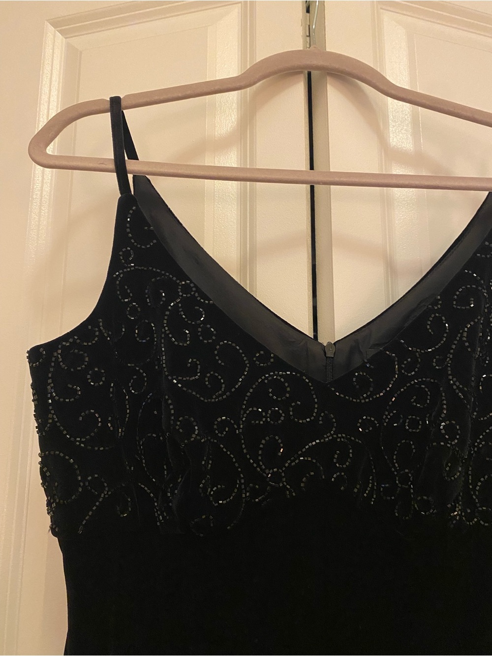Vintage Black Velvet Beaded Floor Length Gown